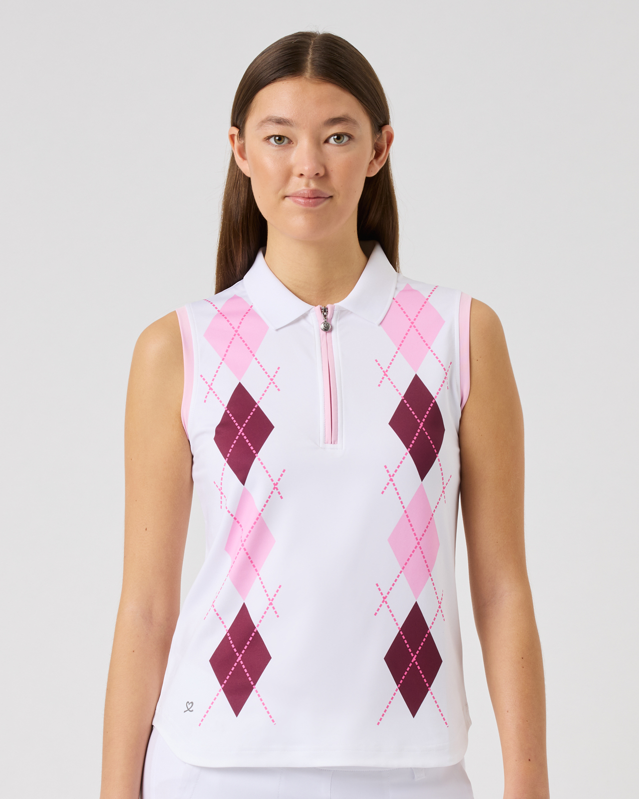 Argyle, Mouwloze Polo, Dames - white