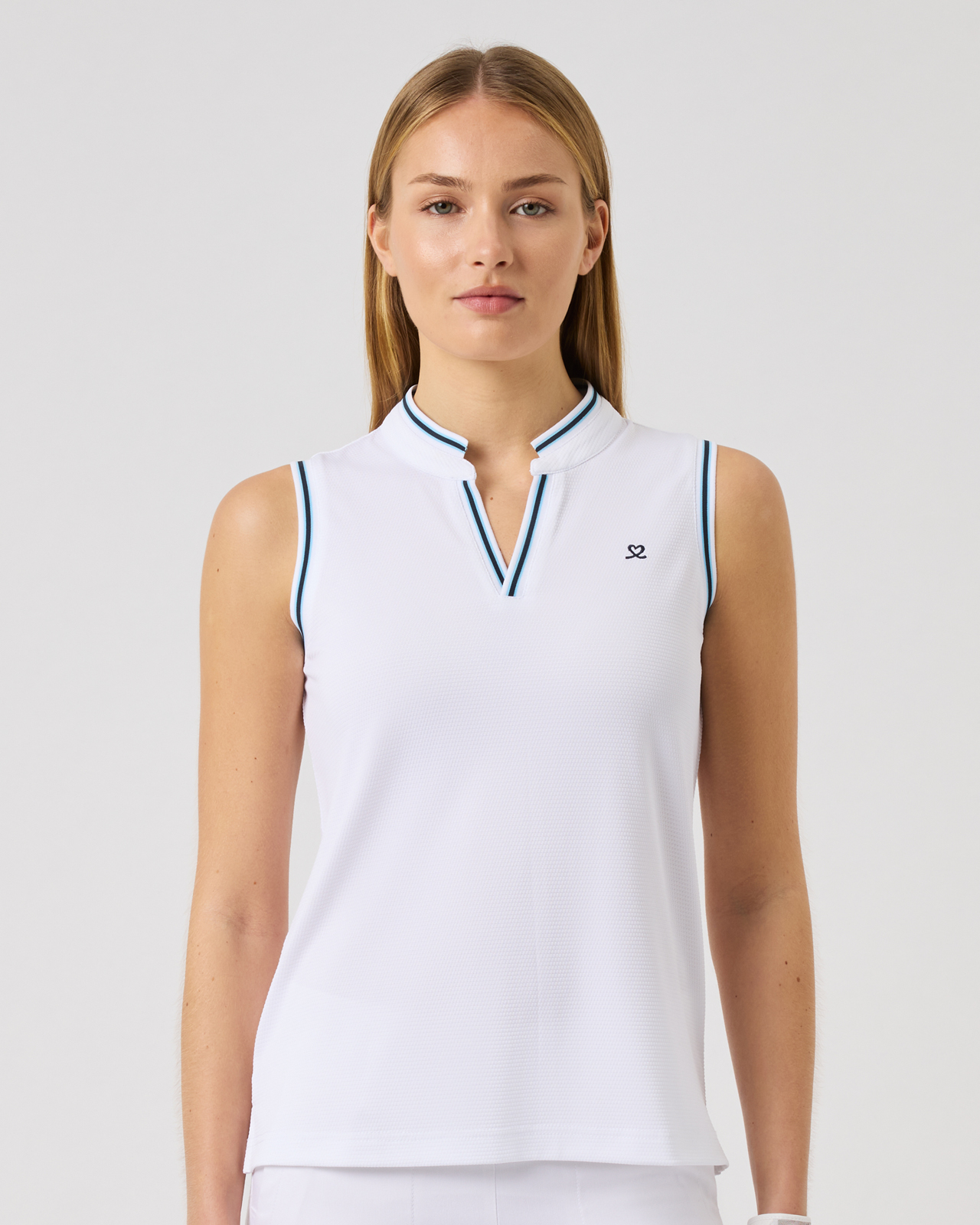 Round Neck, Mouwloze Polo, Dames - white