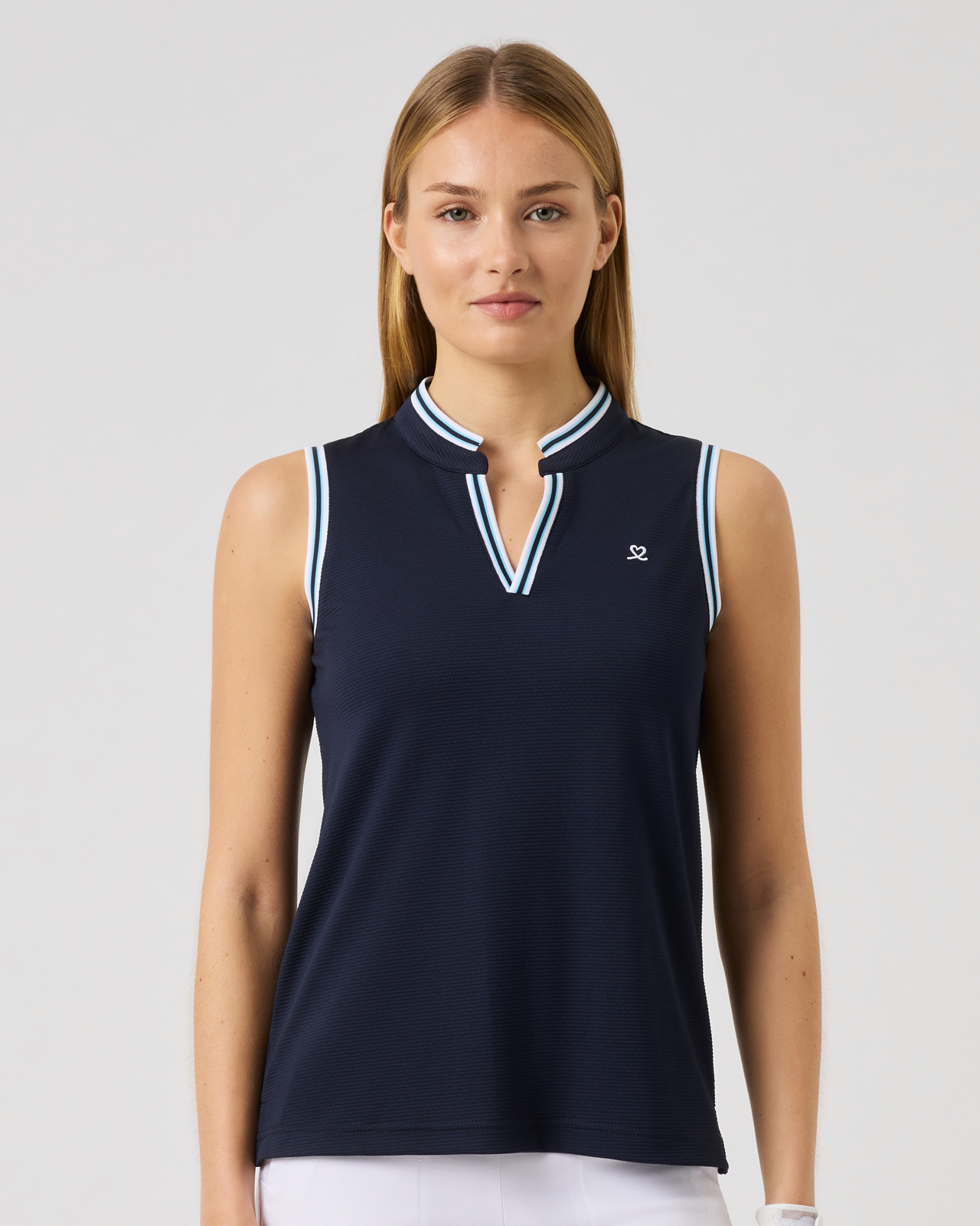 Round Neck, Mouwloze Polo, Dames - navy
